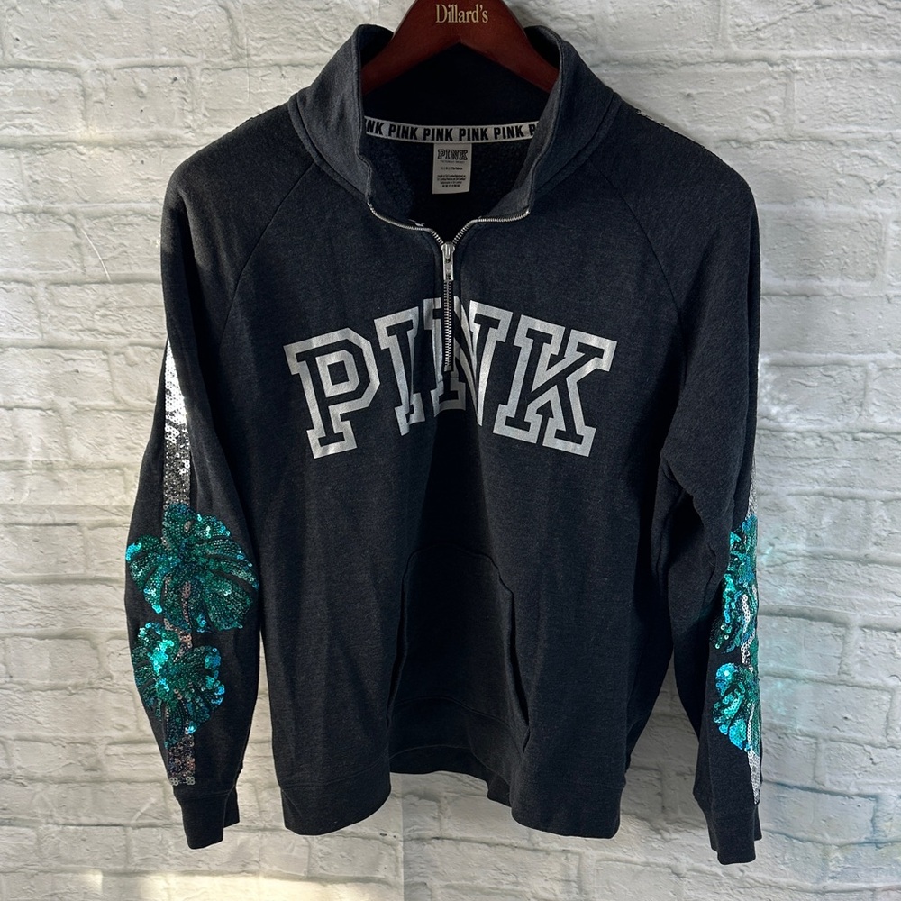 Victoria's Secret PINK Gray Sweatshirt with Teal & Siler Sequins